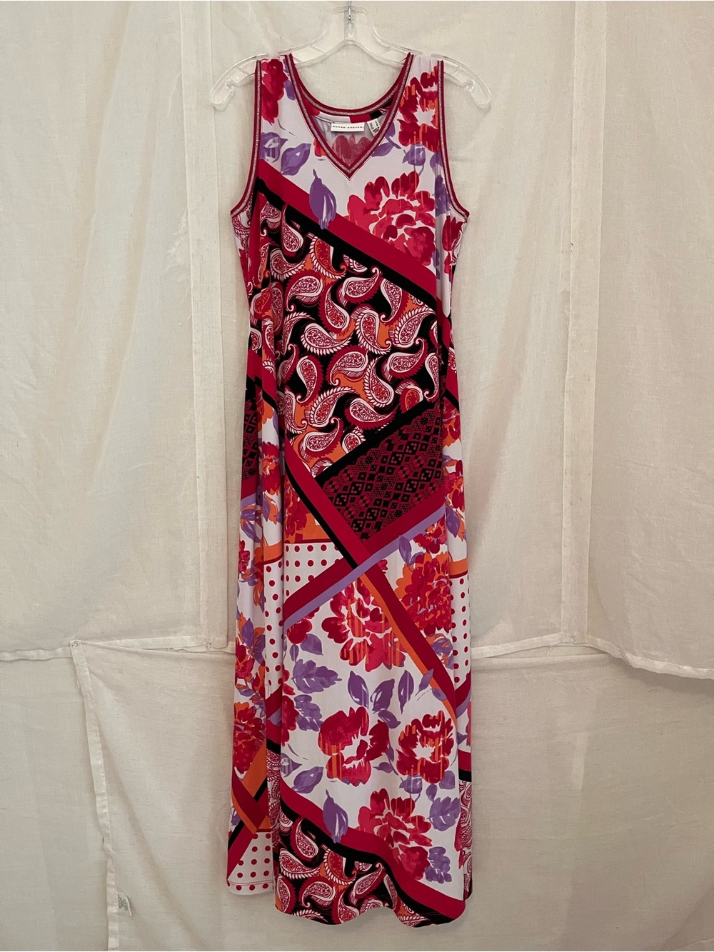 Susan Graver Pink, Red & Purple Sleeveless Patchwork Maxi Dress